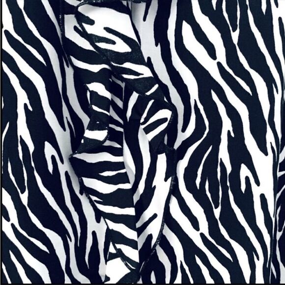 Zara Black & White Ruffled Zebra Print Blouse Size Small - Picture 4 of 13